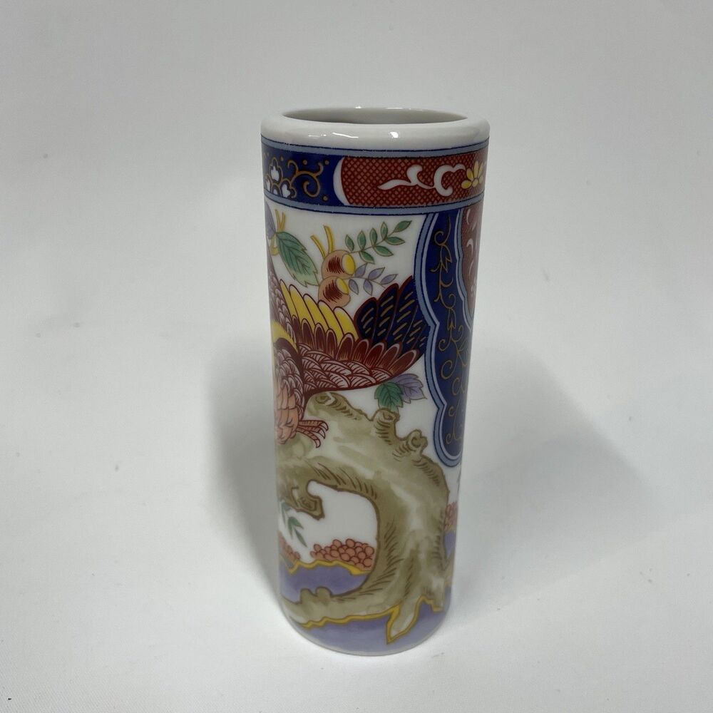 Japanese Imari Porcelain Phoenix Design Vase 5" JAPAN Brush Pot Oriental Bird - Picture 4 of 11